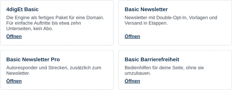 Dashboard von intern.4diget.de mit der freigeschalteten Kachel 4digEt Basic Plus
