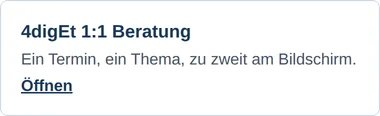 Kachel 4digEt 1:1 Beratung im Dashboard von intern.4diget.de